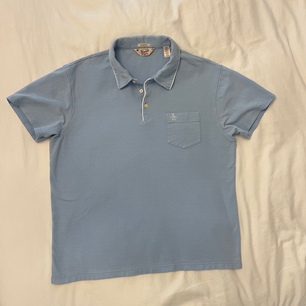 Original Penguin Light Blue Polo Shirt XXL Classic Fit Pocket